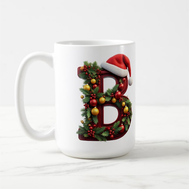 Festive Decorated Christmas Red Letter B Coffee Mug (Left)