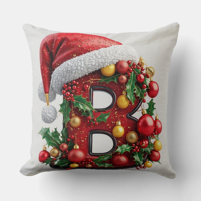 Festive Decorated Christmas Red Letter B Cushion (Front)