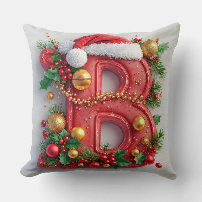 Festive Decorated Christmas Red Letter B Cushion (Front)