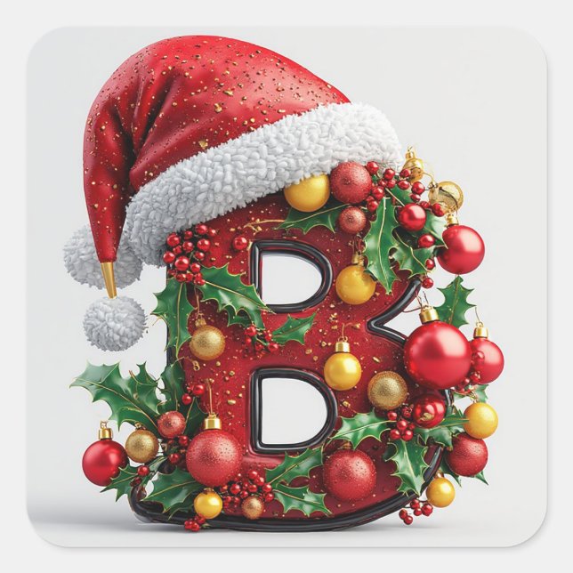 Festive Decorated Christmas Red Letter B Square Sticker (Front)