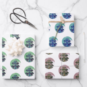 Festive Decorated Christmas Tree Pattern Wrapping Paper Sheet