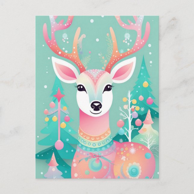 Festive Deer Christmas  Holiday Postcard (Front)