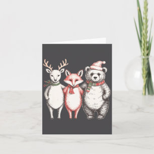 Festive Deer, Fox, Bear Retro Cottagecore Vintage Card