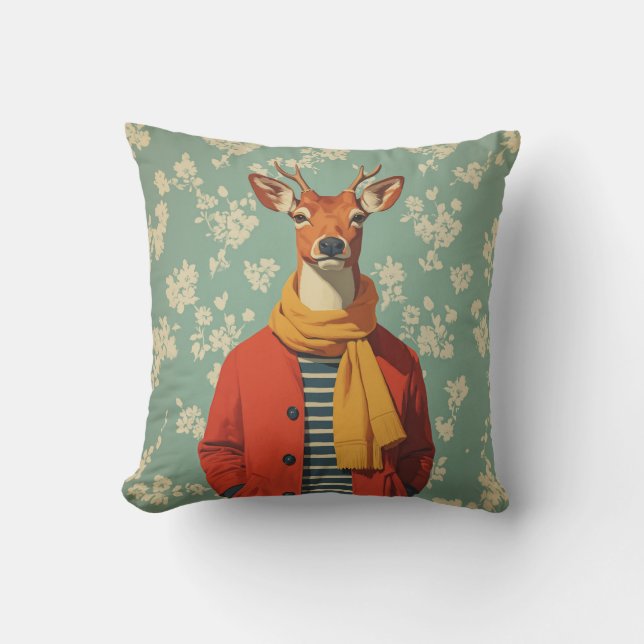 Festive Deer in Winter Style Cushion (Front)