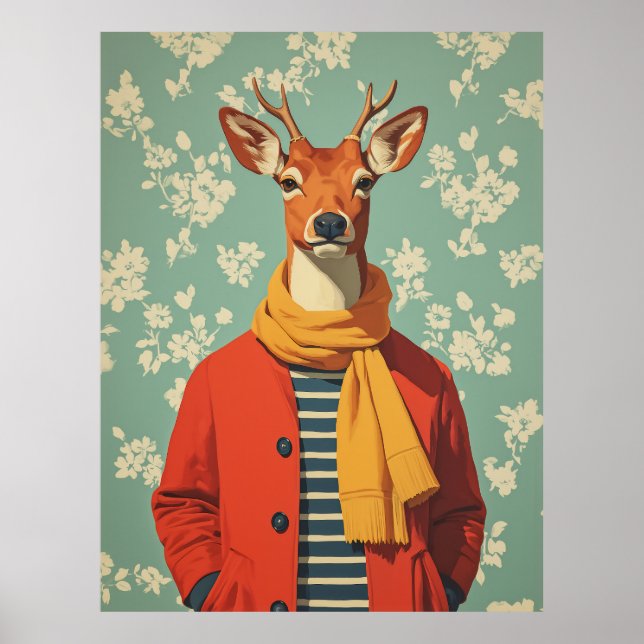 Festive Deer in Winter Style Poster (Front)