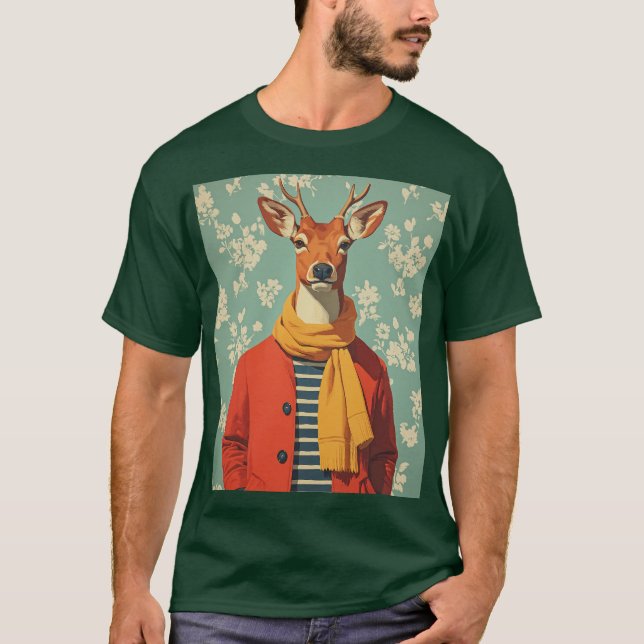 Festive Deer in Winter Style T-Shirt (Front)