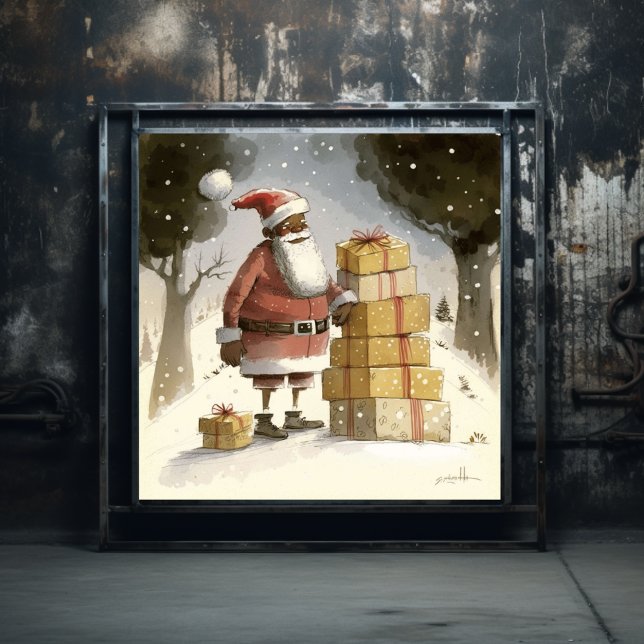 Festive Delight: Joyful Black Santa Poster (Creator Uploaded)