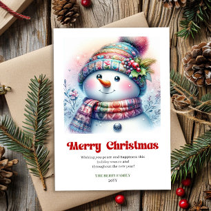 Festive digital Christmas snowman kids greeting Holiday Card