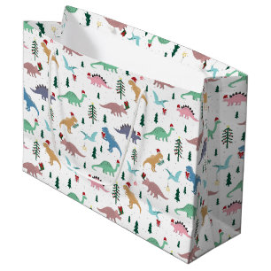 Festive Dinosaurs Christmas Pattern Large Gift Bag