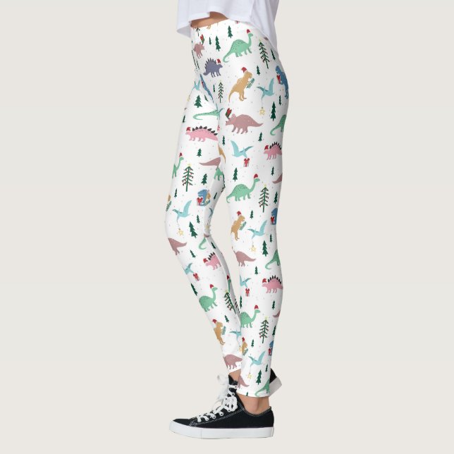 Festive Dinosaurs Christmas Pattern Leggings (Left)