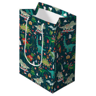 Festive Dinosaurs Christmas Pattern Medium Gift Bag