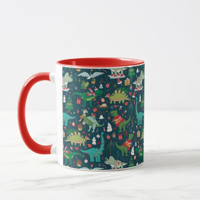 Festive Dinosaurs Christmas Pattern Mug (Left)