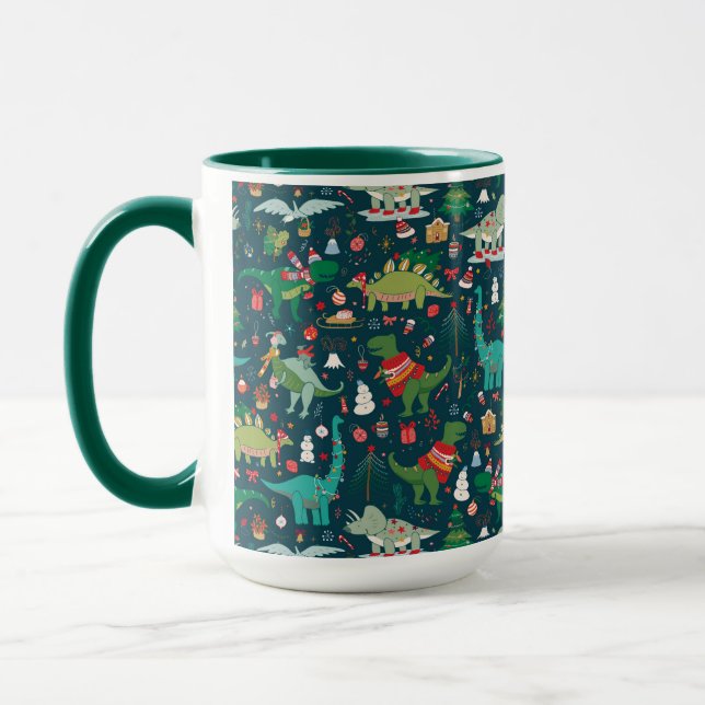 Festive Dinosaurs Christmas Pattern Mug (Left)