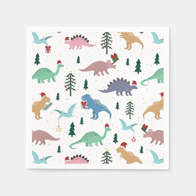 Festive Dinosaurs Christmas Pattern Napkin (Front)