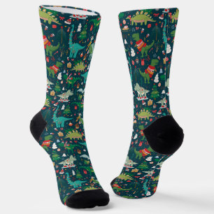 Festive Dinosaurs Christmas Pattern Socks