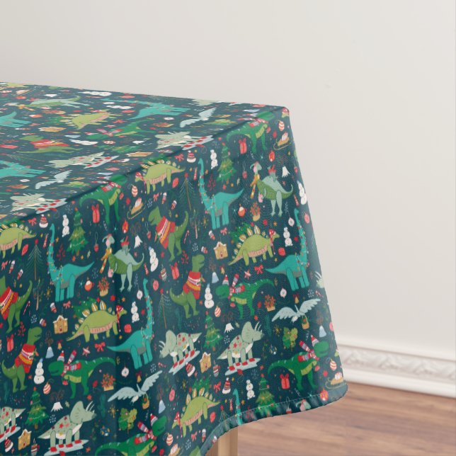 Festive Dinosaurs Christmas Pattern Tablecloth (In Situ)