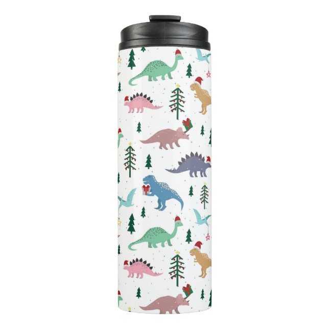 Festive Dinosaurs Christmas Pattern Thermal Tumbler (Front)