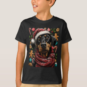 Festive Doberman With Santa Hat Snowy Winter Chris T-Shirt