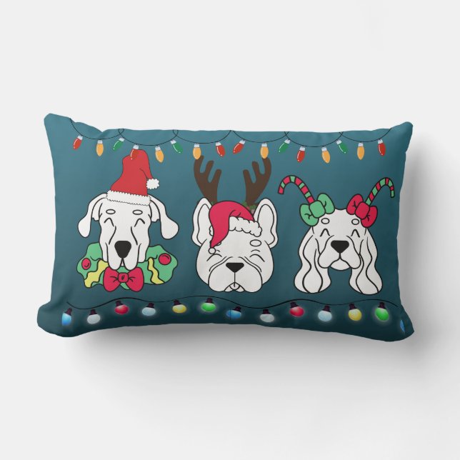 Festive Dog Christmas Pattern-cute holiday dogs Lumbar Cushion (Front)