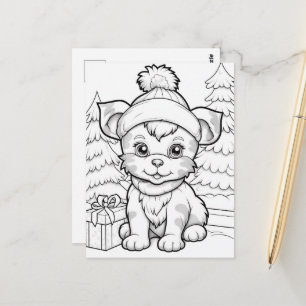 Festive dog kids colouring postcard