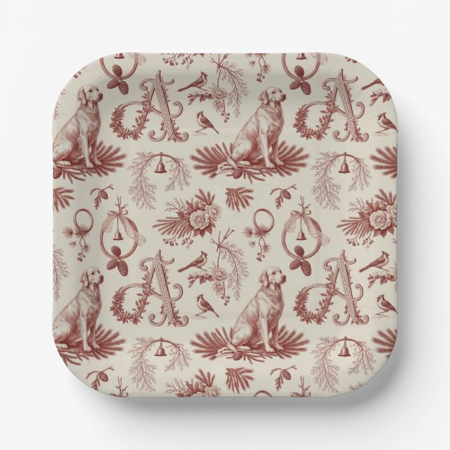 Festive Dog Lover Letter A Christmas Plates (Front)