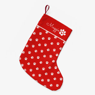 Festive Dog Paw Print Custom Name Small Christmas Stocking