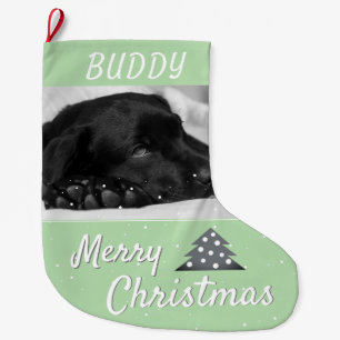 Festive Dog Pet Name and Photo  Large Christmas Stocking
