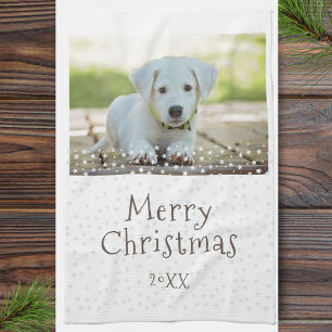 Festive Dog Pet Photo Stars Merry Christmas Tea Towel