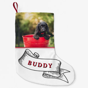 Festive Dog Photo and Name Ribbon Small Christmas Stocking