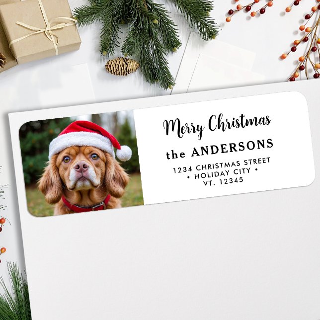 Festive Dog Photo Custom Holiday Return Address (Creator Uploaded)