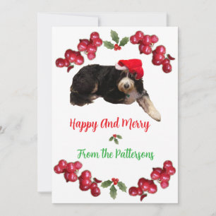 Festive dog wearing a Santa Hat Flat Holiday Card