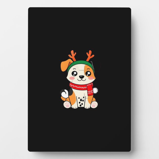 Festive Dog with Reindeer Antlers � Cute Christmas Plaque (Front)