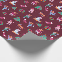 Festive Dogs IceSkating Pattern Dark Red