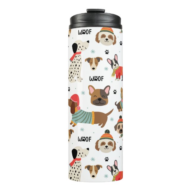 Festive Dogs in Holiday Sweaters Pattern Thermal Tumbler (Front)