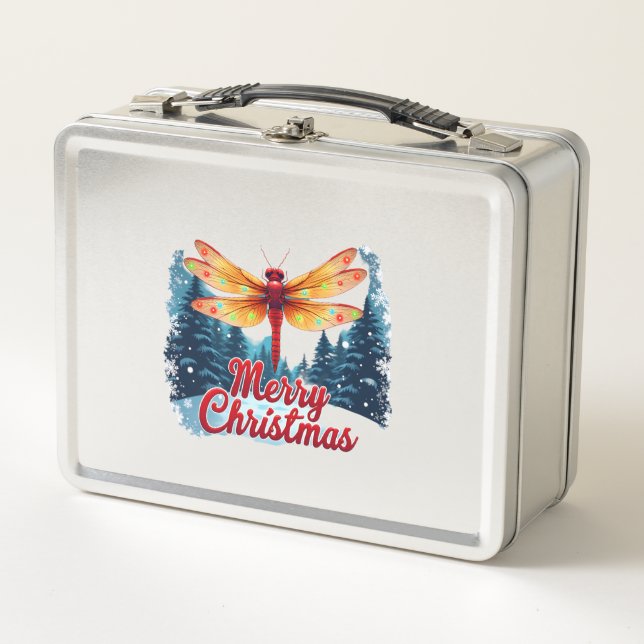 Festive Dragonfly Lights Metal Lunch Box (Front)