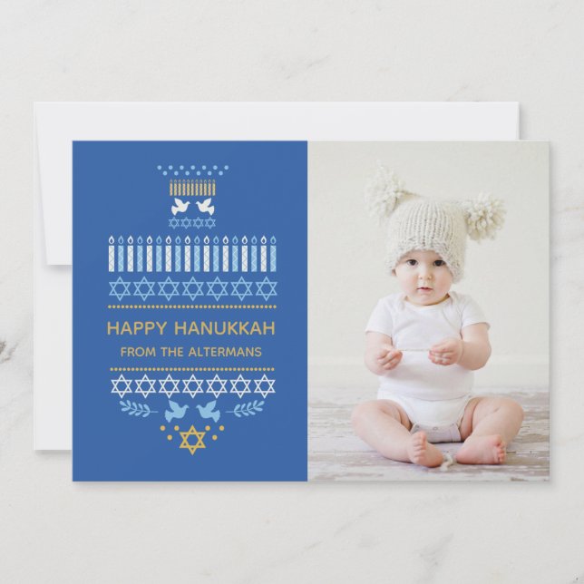 Festive Dreidel Icons Hanukkah Holiday Blue Gold (Front)