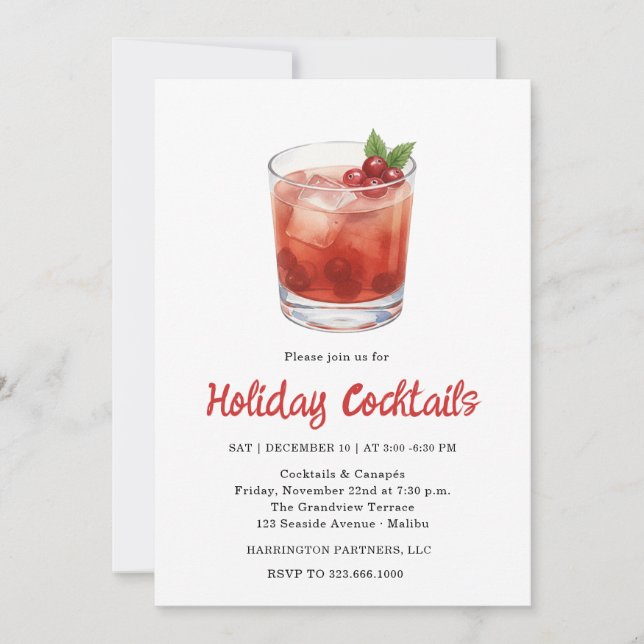 Festive Drinks Celebration, Winter Holiday Invitation (Front)