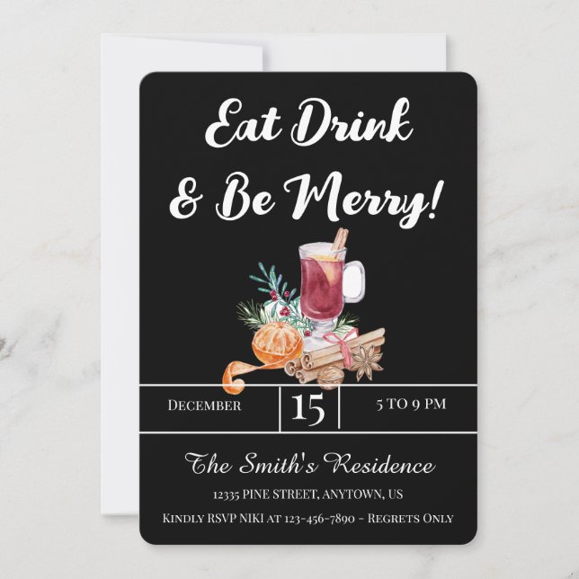 Festive Drinks Party Eat Drink & Be Merry! Invitation (Front)