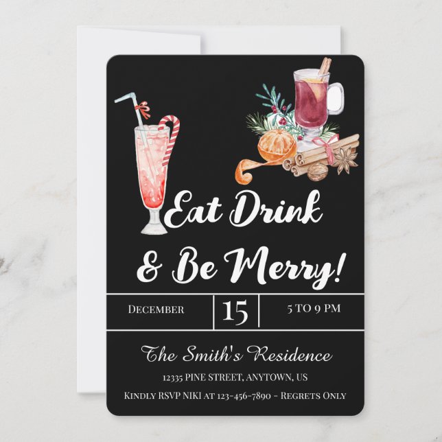 Festive Drinks Party Eat Drink & Be Merry! Invitation (Front)