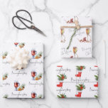 Festive Drinks Stocking Merry Christmas Script Wrapping Paper Sheet<br><div class="desc">Festive Drinks Stocking Merry Christmas Script. Contemporary style for each sheet,  one with mulled wine pattern,  one with champagne pattern,  and the other with champagne glass pattern,  with Merry Christmas in set handwritten style scripts.</div>