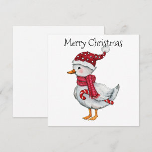 Festive duck with santa hat holiday card