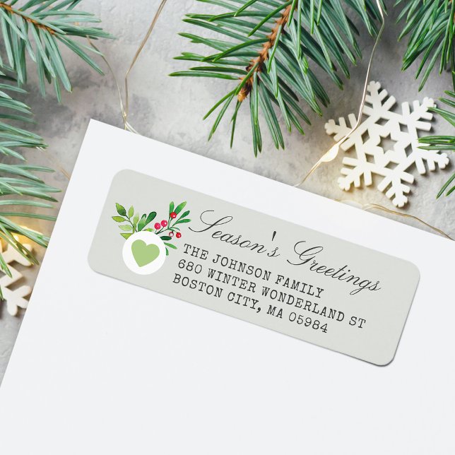 Festive Dusty Green Return Address Holiday (Festive Dusty Green Return Address Holiday Label)