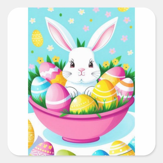 Festive Easter Rabbit  Square Sticker (Front)