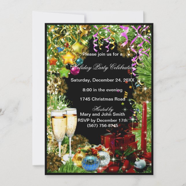 Festive Eat Drink Be Marry Christmas Party Invite (Front)