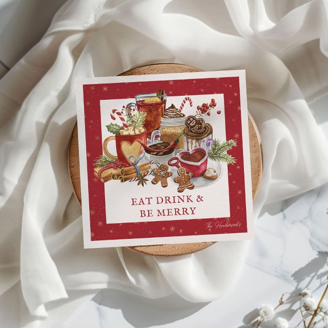 Festive Eat, Drink & Be Merry Christmas  Napkin (Creator Uploaded)