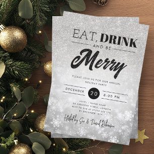 Festive Eat & Drink Silver Holiday Xmas Party Invitation