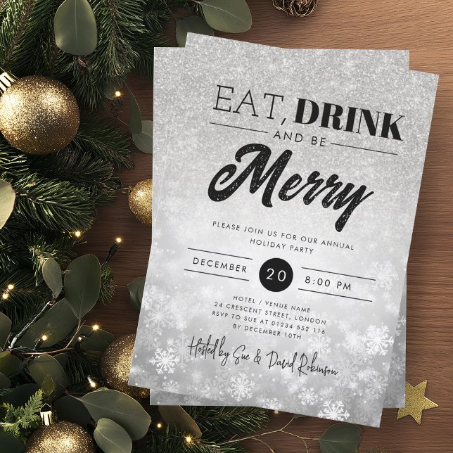 Festive Eat & Drink Silver Holiday Xmas Party Invitation (Festive Eat & Drink Silver Holiday Xmas Party Invitation)