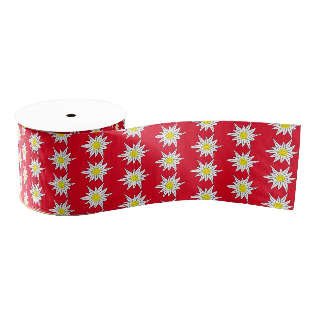 Festive edelweiss pattern red ribbon grosgrain ribbon (Spool)