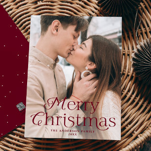 Festive Elegance Burgundy Merry Christmas Photo Holiday Card
