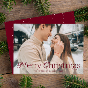 Festive Elegance Burgundy Merry Christmas Photo Holiday Card